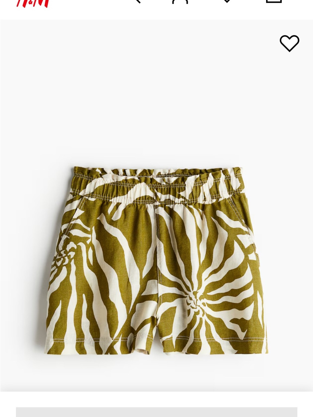 H&M Olive Green & White Swirl High-Waist Shorts